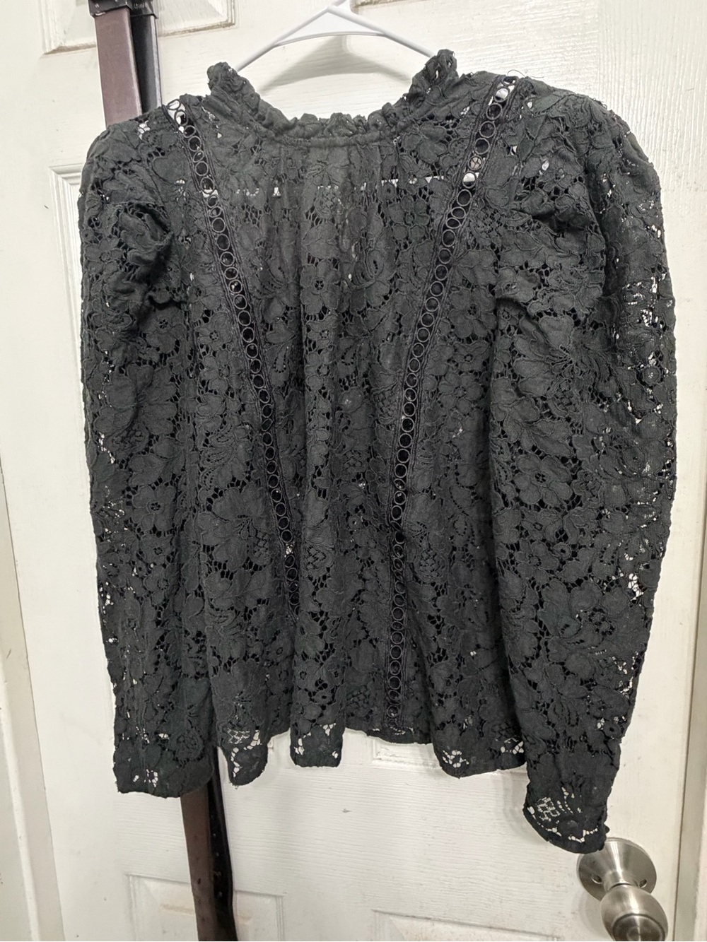 Express Black Lace Puff-Sleeve Blouse with Crochet Insets
